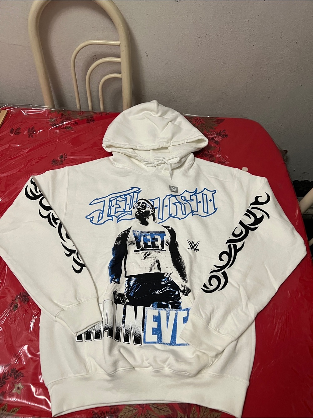 WWE Authentic Jey Uso Yeet Logo Hoodie Sz Mens Small Wrestling White Blue Black